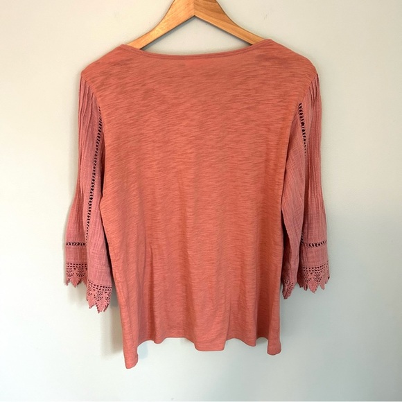 J. Jill Pink Coral Woven Lace Sleeve Top. Size Small. - Picture 4 of 10